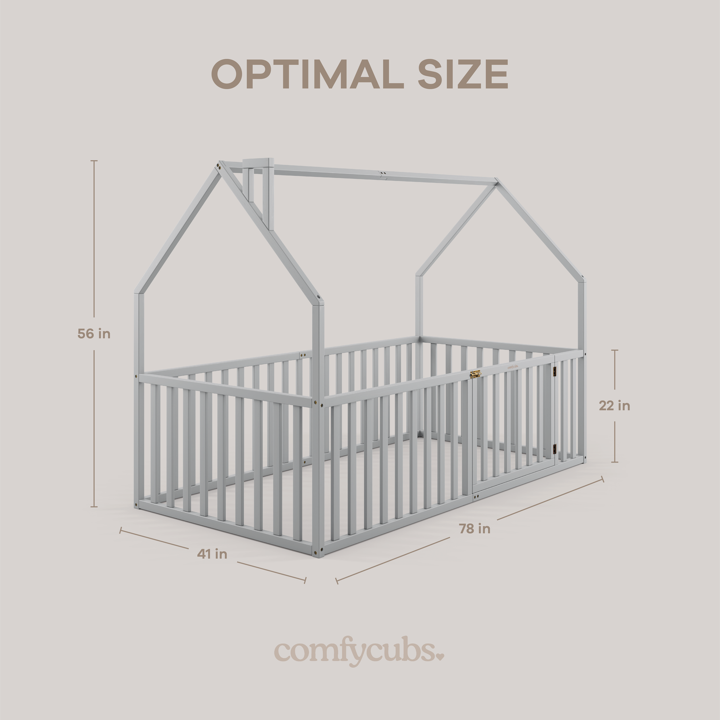 Kids House Gated Floor Bed Twin Size for 5+ by Comfy Cubs: Grey