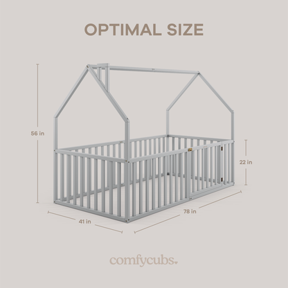 Kids House Gated Floor Bed Twin Size for 5+ by Comfy Cubs: Grey