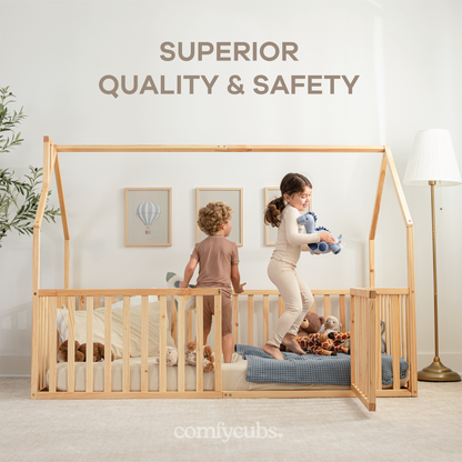 Kids House Gated Floor Bed Twin Size for 5+ by Comfy Cubs: Grey