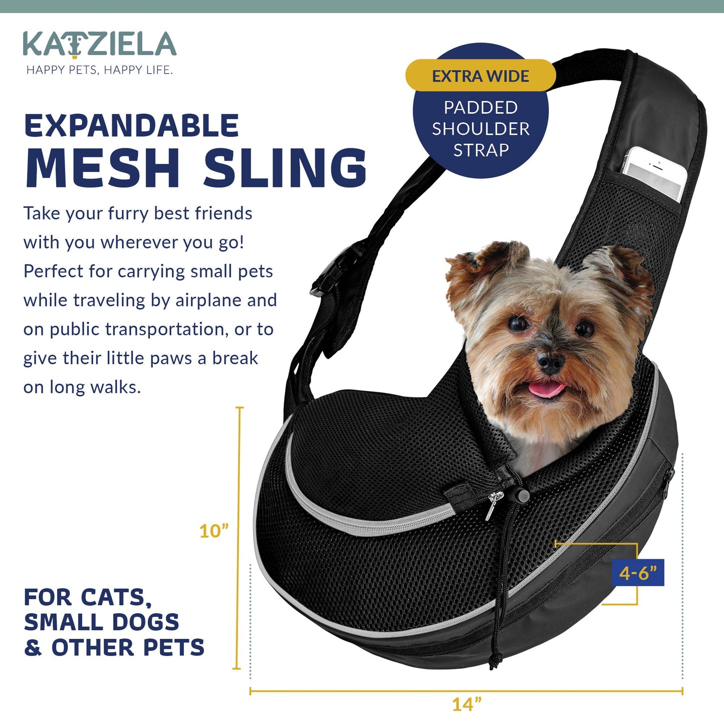 Pet Carrier Expandable Sling For Small Dogs And Cats Black: Gray