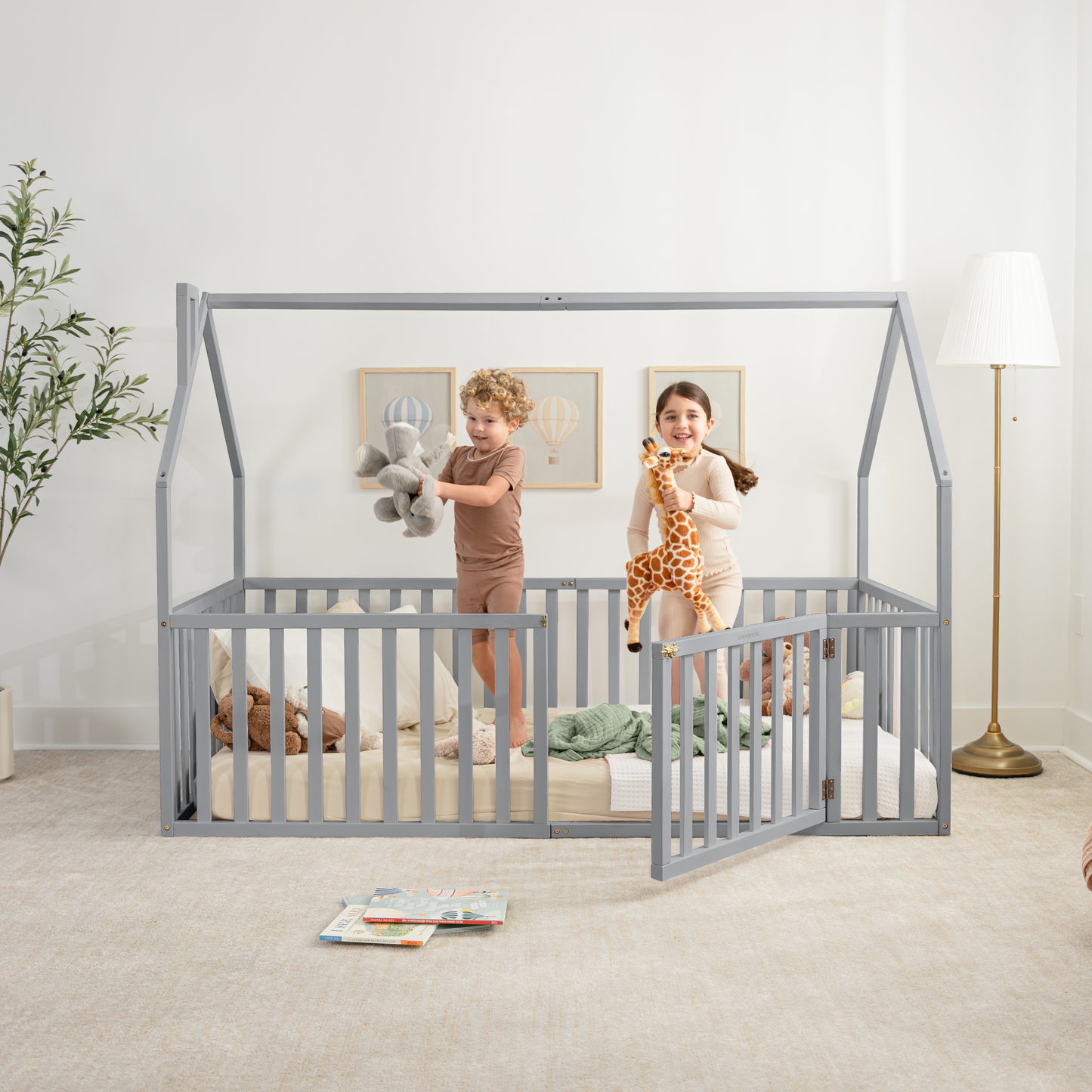 Kids House Gated Floor Bed Twin Size for 5+ by Comfy Cubs: Grey