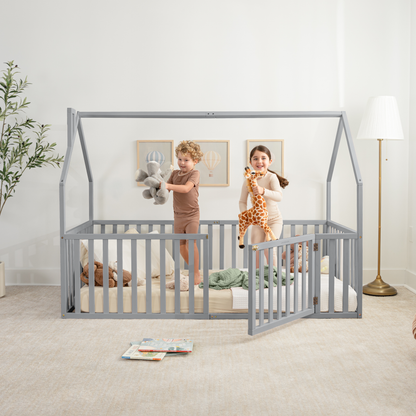 Kids House Gated Floor Bed Twin Size for 5+ by Comfy Cubs: Grey