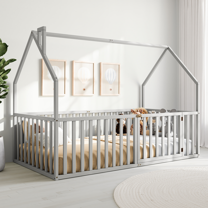 Kids House Gated Floor Bed Twin Size for 5+ by Comfy Cubs: Grey
