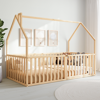 Kids House Gated Floor Bed Twin Size for 5+ by Comfy Cubs: Grey