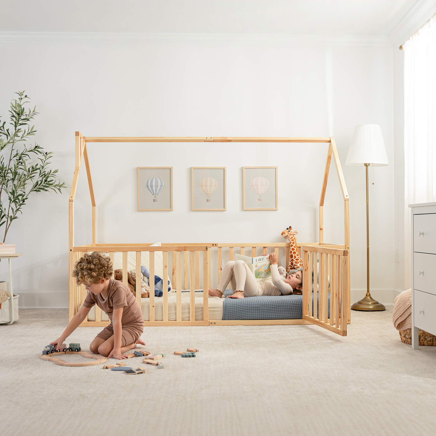 Kids House Gated Floor Bed Twin Size for 5+ by Comfy Cubs: Grey