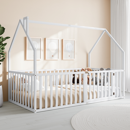 Kids House Gated Floor Bed Twin Size for 5+ by Comfy Cubs: Grey
