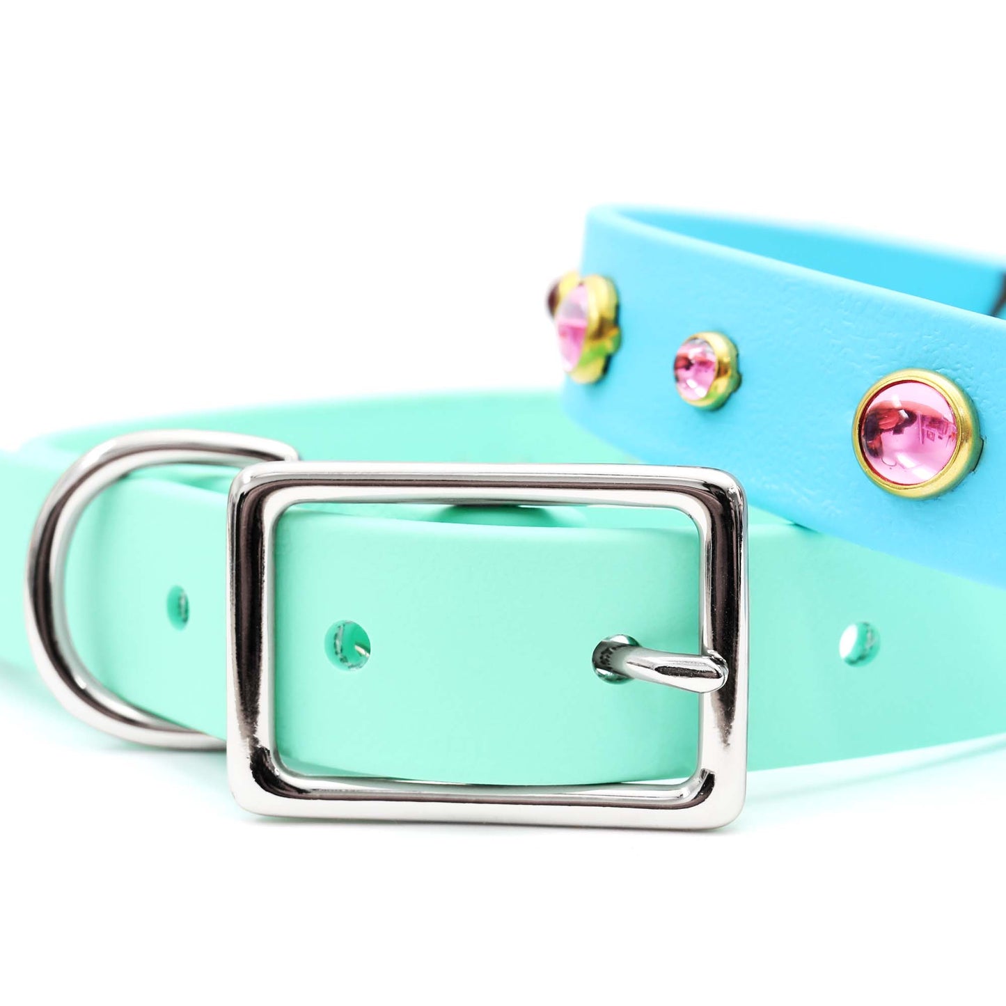 Pink Studded Waterproof Biothane Dog Collar BeltBuckle-Dolly: Pastel Purple / Silver / SM 5/8”W x 9-12”L