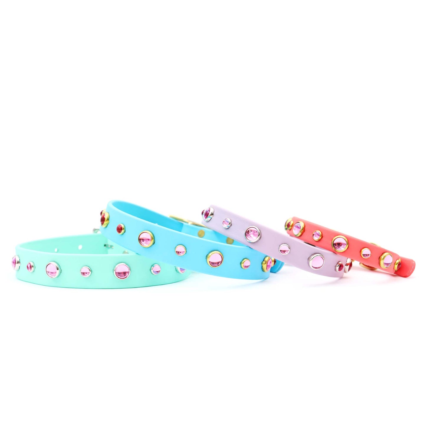 Pink Studded Waterproof Biothane Dog Collar BeltBuckle-Dolly: Pastel Purple / Silver / SM 5/8”W x 9-12”L