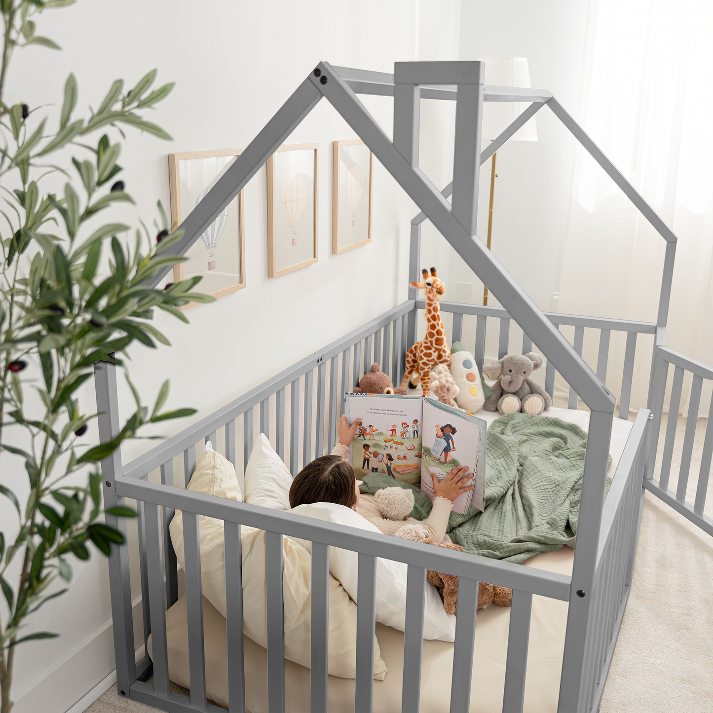 Kids House Gated Floor Bed Twin Size for 5+ by Comfy Cubs: Grey