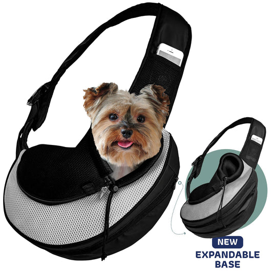 Pet Carrier Expandable Sling For Small Dogs And Cats Black: Gray