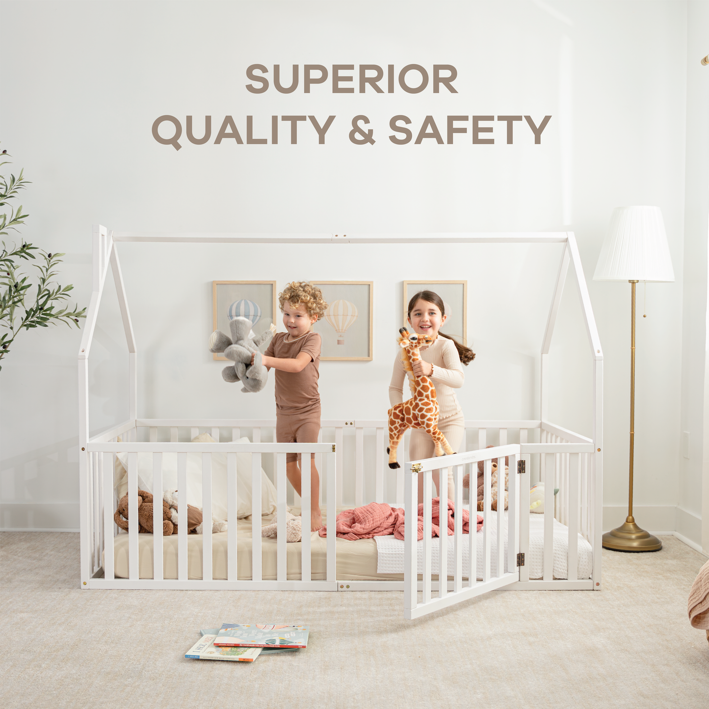 Kids House Gated Floor Bed Twin Size for 5+ by Comfy Cubs: Grey