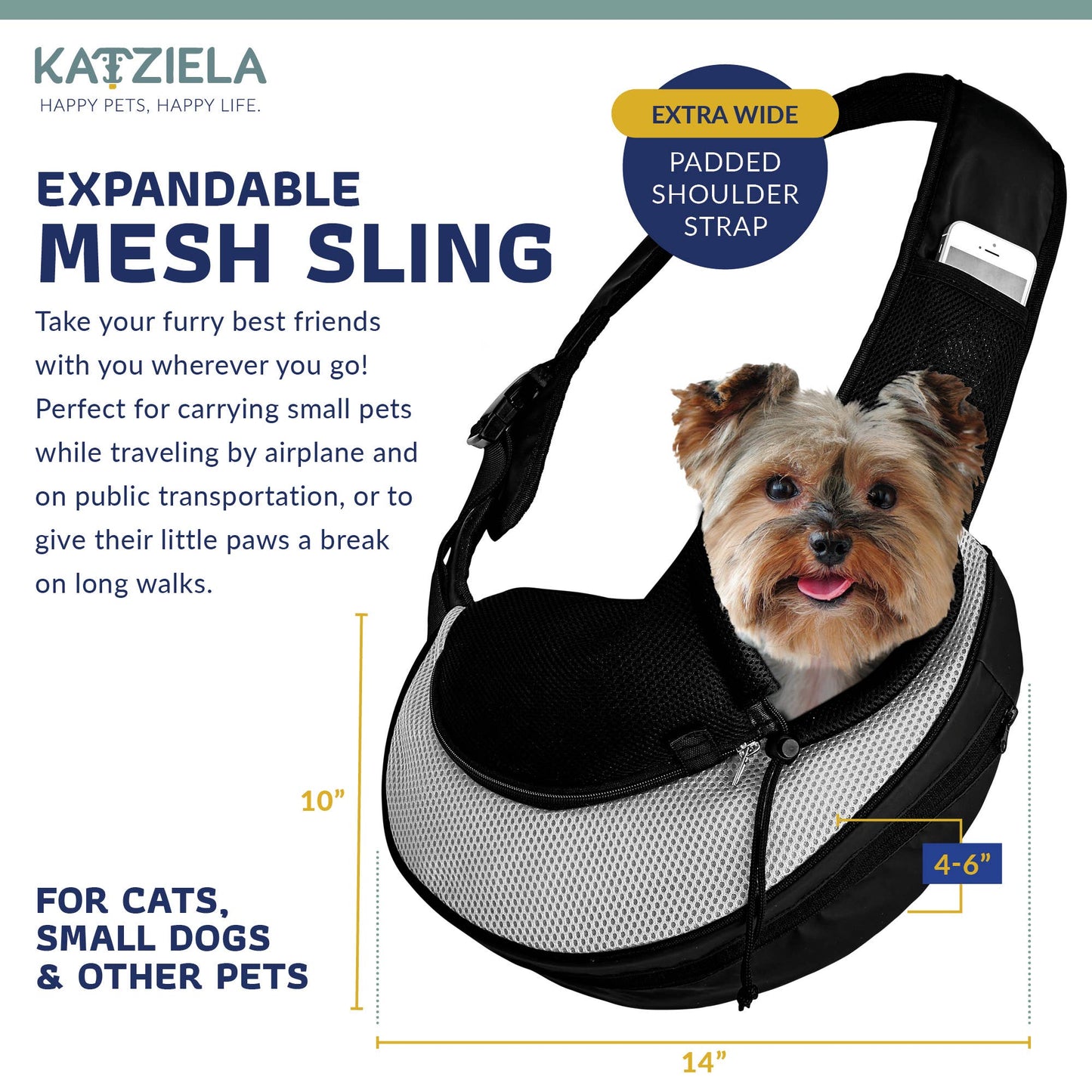 Pet Carrier Expandable Sling For Small Dogs And Cats Black: Gray