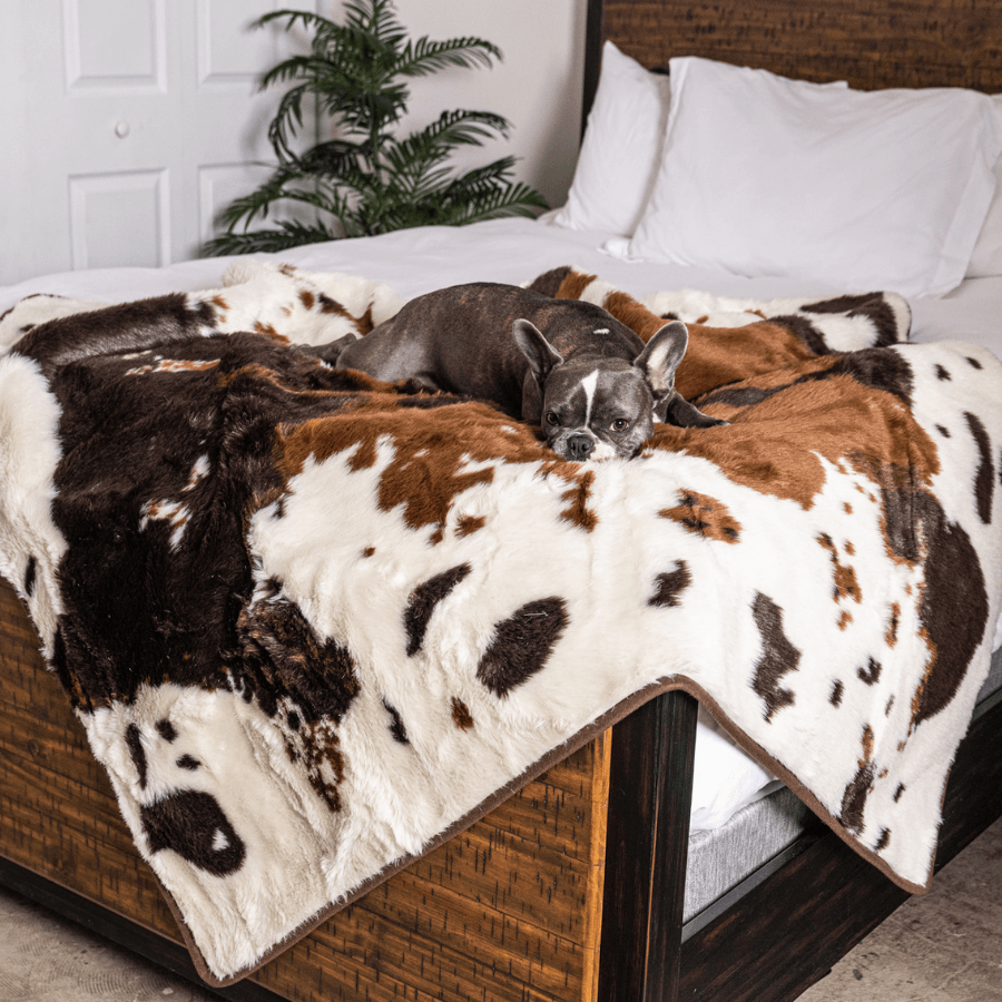 PupProtector™ Waterproof Throw Blanket - Brown Faux Cowhide: Large (80"L x 62"W)